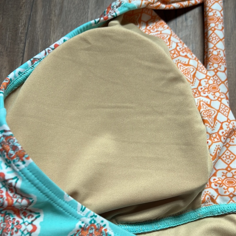 Cabana Life Teal/Orange Printed One Piece Bathing Suit - Picture 9 of 10